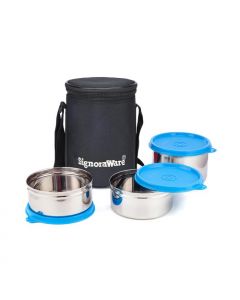 Signoraware - Executive Steel Lunch Box Medium With Bag Blue - 3502