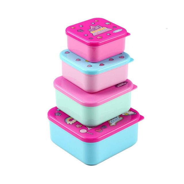 Smily Kiddos - Multi Purpose Lunch Box Pink Set Of 4 - 1000ml